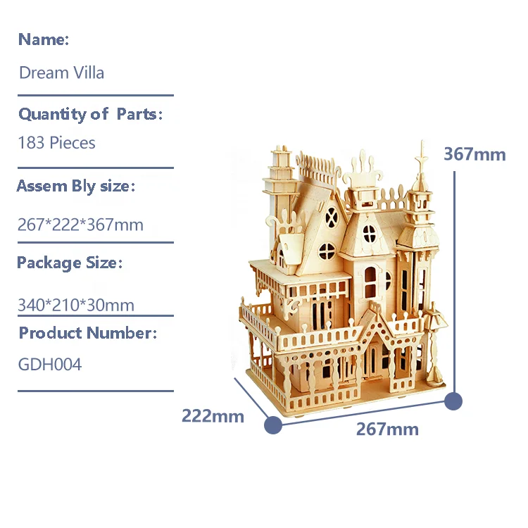 Halloween 3D Wooden Fantasy Villa Doll house Set Diy Model Kit Assemble Unfinished Craft Puzzle  Building