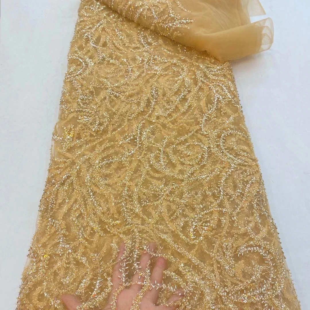 Border color beads sequins lace fabric embroidery for sale