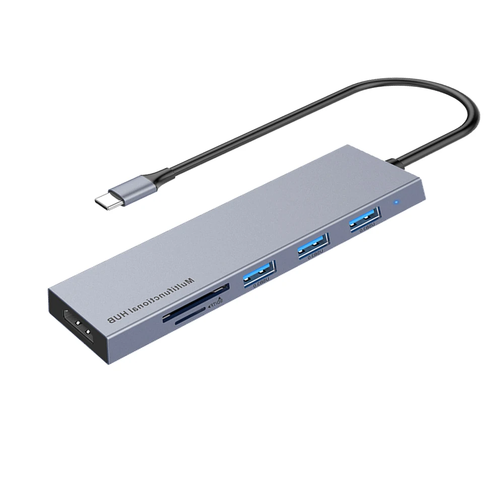Hot-selling Aluminum Alloy 6 IN 1 USB C Hub with USB 3.0 SD TF Card High-Definition Multimedia Interface Adapter Docking Station