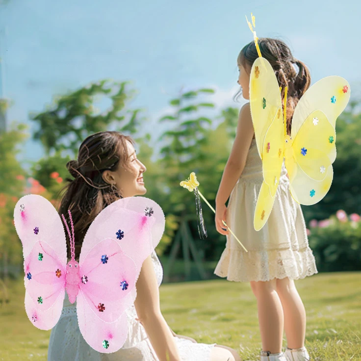 Christmas Birthday Cute Girls Role Playing Flashing Glowing Wing Fairy Set Led Butterfly Wings Costume For Kids
