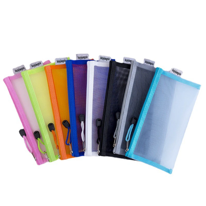 Stationery Office Custom Logo A4/A5/A6 Folder Nylon Zipper Mesh Ducoment File Bag Transparent Pencil Bag Makeup File Folder Bag
