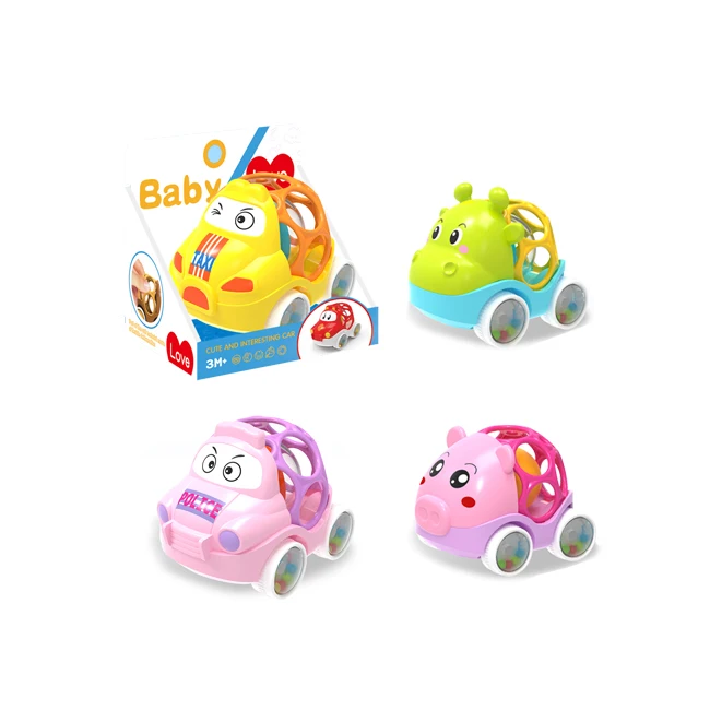 Baby interesting cartoon cute car toy soft glue bell rattle vehicle four kinds toy cars small mini