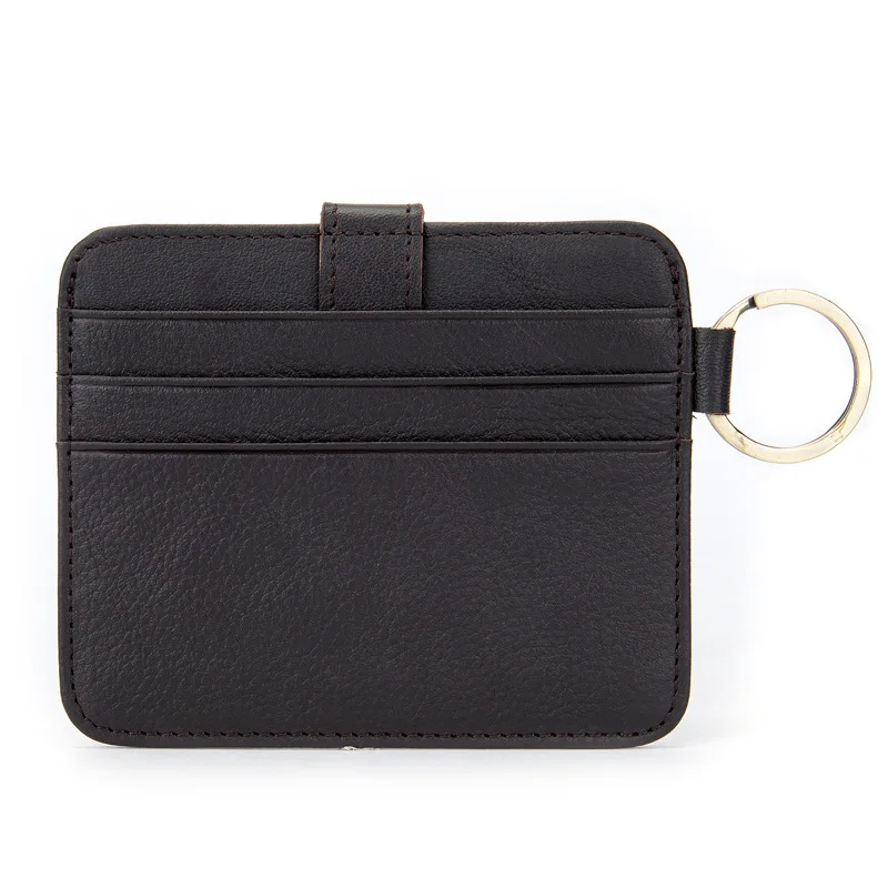 Black simple leisure first layer cow leather  foreign trade wholesale thin credit card wallets unite gold key links