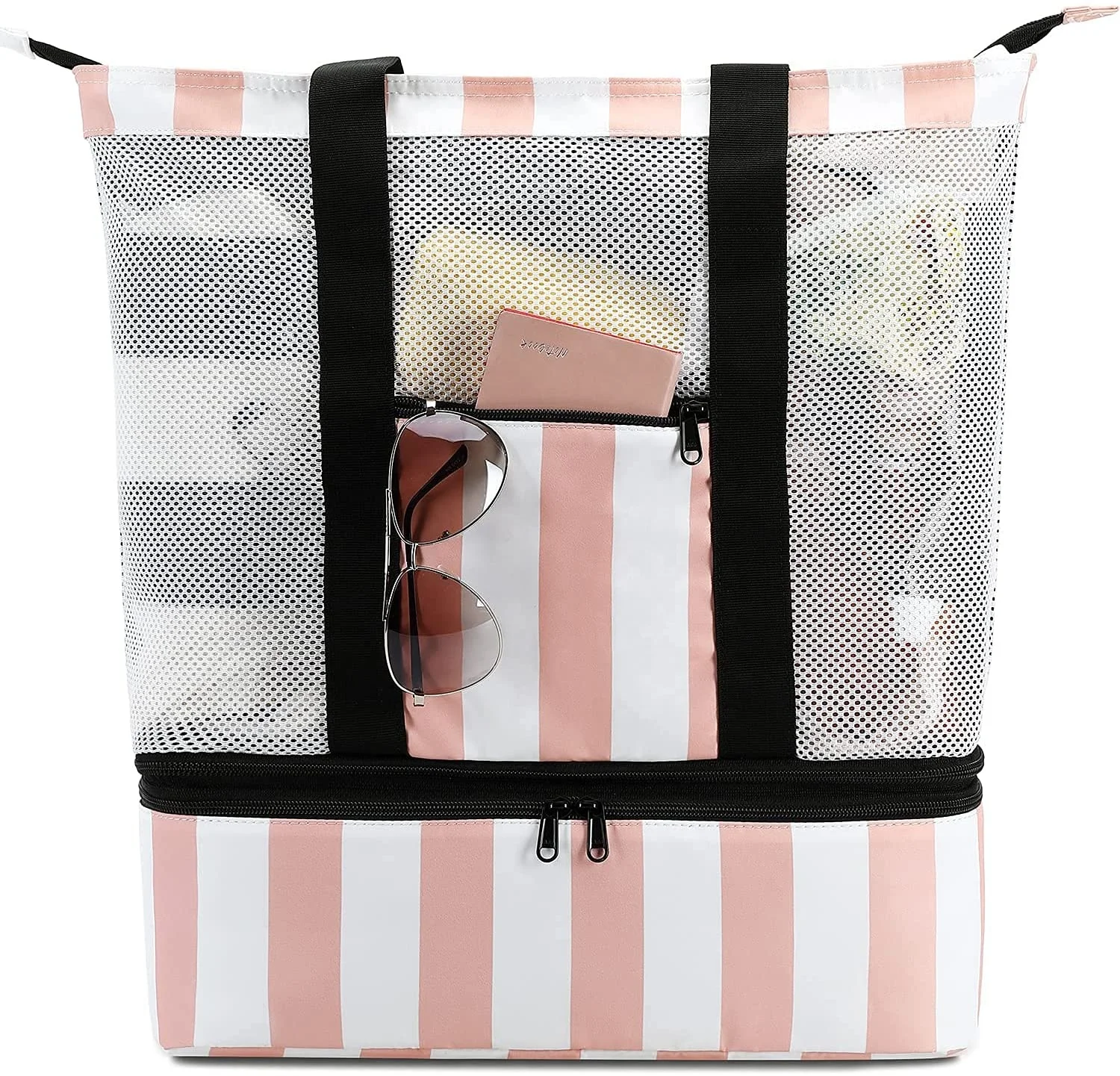 Tote Mesh Beach Bag with Cooler Sections Pool Bag for Women Detachable Insulated Picnic Bag