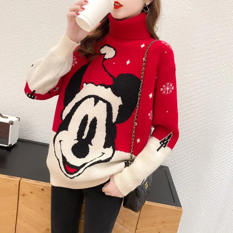 Fashionable new arrival western style crew neck cute mouse print christmas sweater