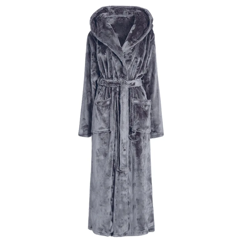 Mens Grey Super Soft Fleece Hooded Robe Dressing Gown Black/Navy/Grey/Burgundy