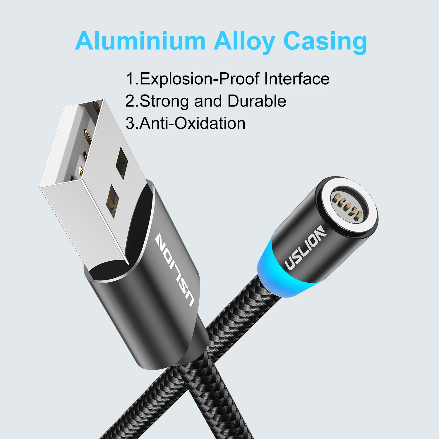 USLION 3 в 1 8-Pin Type C Micro 360 градусов светодиодный нейлоновый Плетеный Магнитный USB-кабель для быстрой зарядки Android