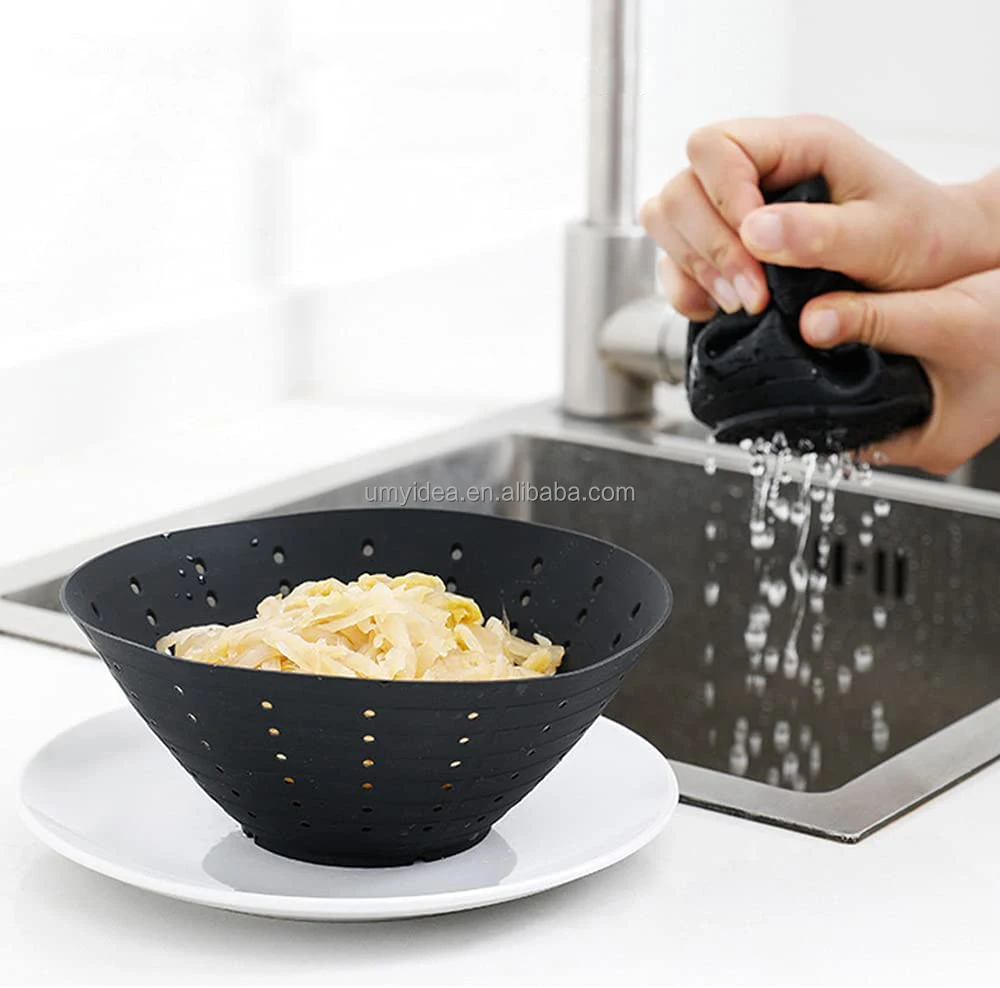 2022 SQUEEZABLE Silicone Food Strainer Collapsible Colander,Portable Veggies Fruits Drainer Steam Basket Pasta Sieve Travel