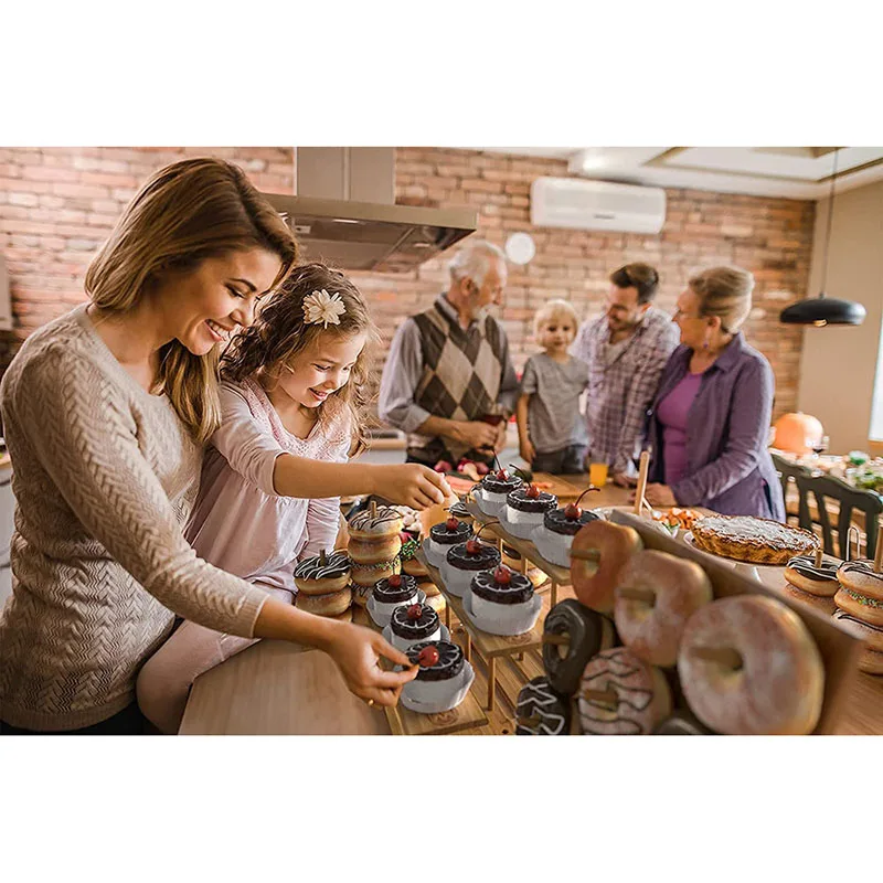 Легкая в сборке складная конструкция пончики пищевой класса деревенский бамбуковый деревянный пончик стенд дисплей очки стенд