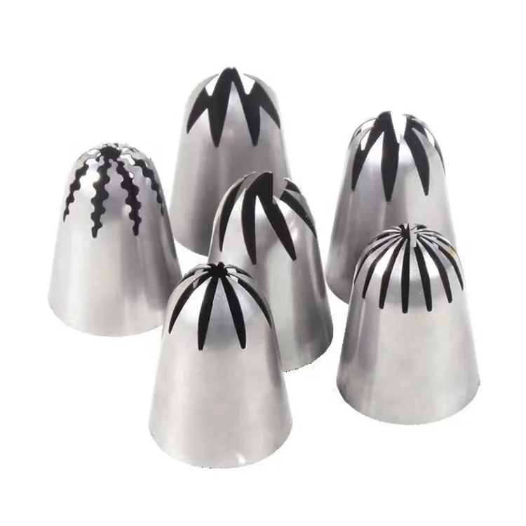 6Pcs Extra Large Piping Nozzle 304 Stainless Steel Cake Decorating Nozzles for Cupcake Making Baking Tools
