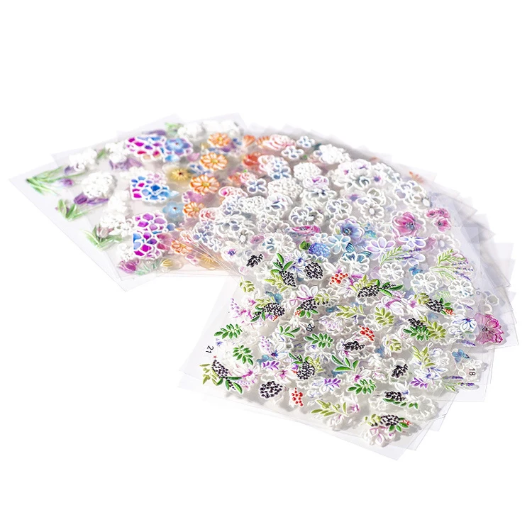 40 colors 6d nail flower sticker decoration water decals nail art stickers 5d embossed water transfer nail sticker