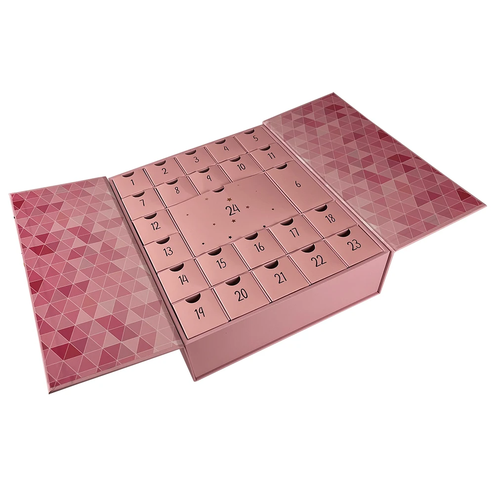 Custom Logo Advent Calendar Box Christmas Cosmetic Countdown Gift Box 24 Drawers Makeup Advent Calendar Box Costume 24 Days Pink