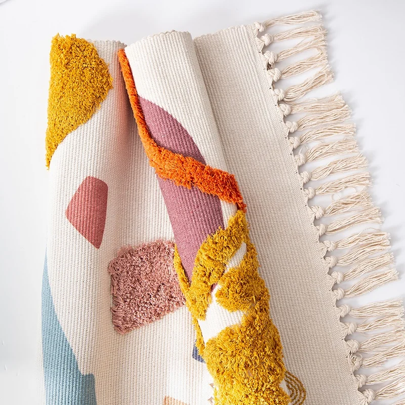 
Wholesale home decorative living handmade printed colorful tufted rugs children kids play room bedroom cotton woven boho rug 