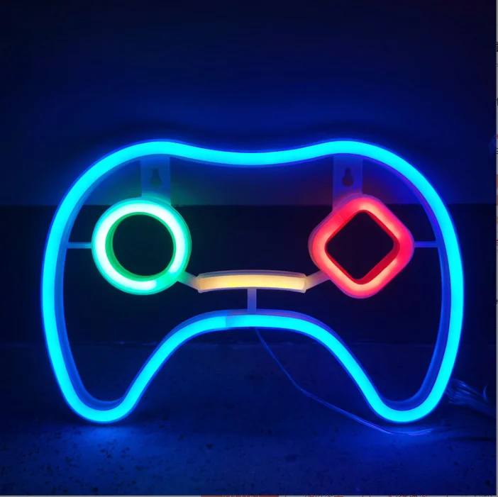 Game Shaped Hanging Usb Battery Operated Neon Light Night Lamp Led Gamepad Sign For Wall Gaming Zone Room Gamer Party Decor