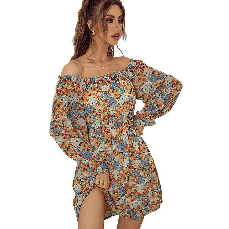 Wholesale Summer Flower Floral Casual For Women Off-Shoulder Women Blouses Dress