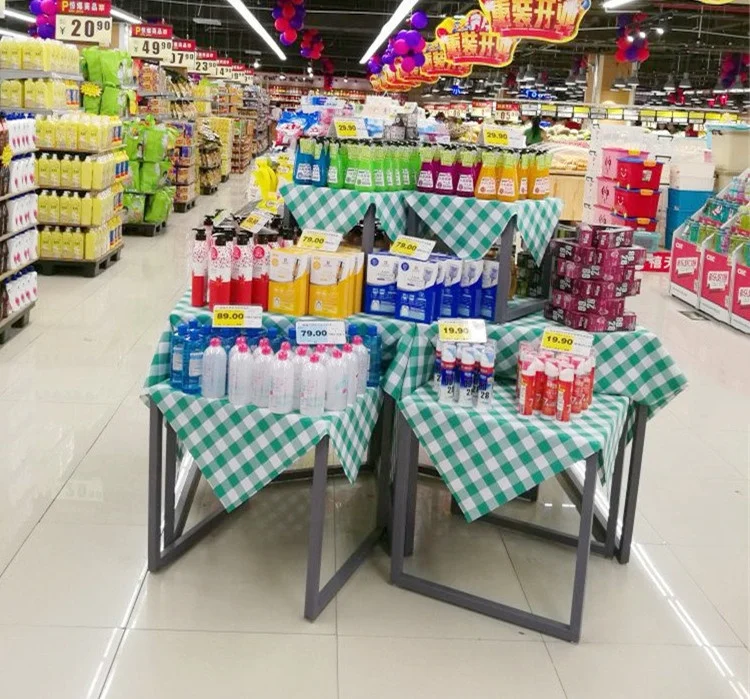 Custom Supermarket Promotion Product Milk Drink Beverage Wine Bottle Snack Food Ladder Metal Wood Display Rack Stand Shelf
