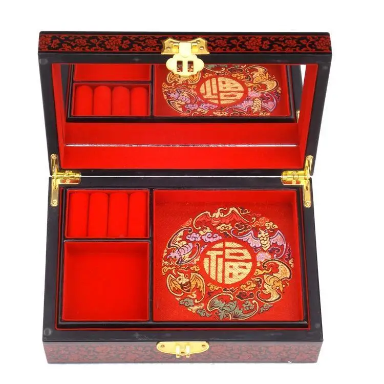 High quality Hand-painted lacquerware wooden jewelry boxes case Package inlaid wedding gift Chinese wooden jewelry box