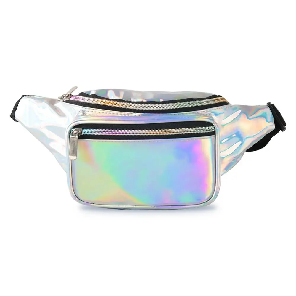 
Amazon hot sale shiny holographic Fanny pack custom logo pouch Waist bag for party 
