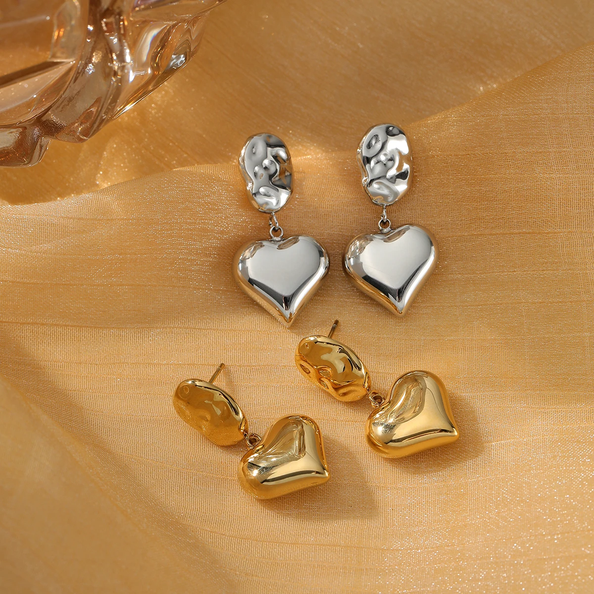 Glossy Ball Water Teardrop Dangle Stud Earrings Women Hypoallergenic Titanium Heart Shape Jewelry Stainless Steel Perfect Gift