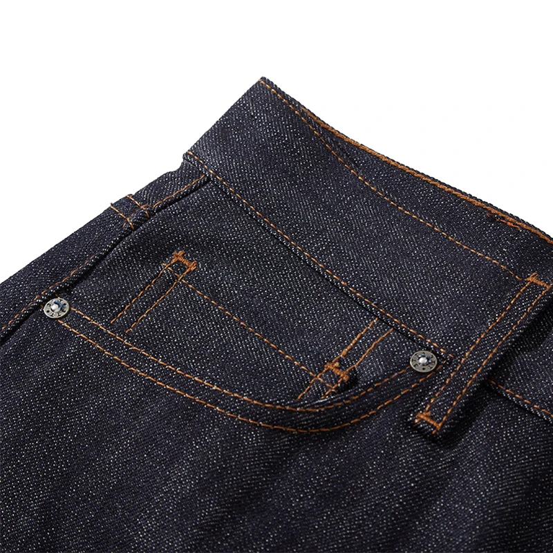 High Quality Japanese Selvedged Heavyweight Denim 15 oz Buttons Closure Dark Blue Straight Leg Cargo Jeans Trousers For Men