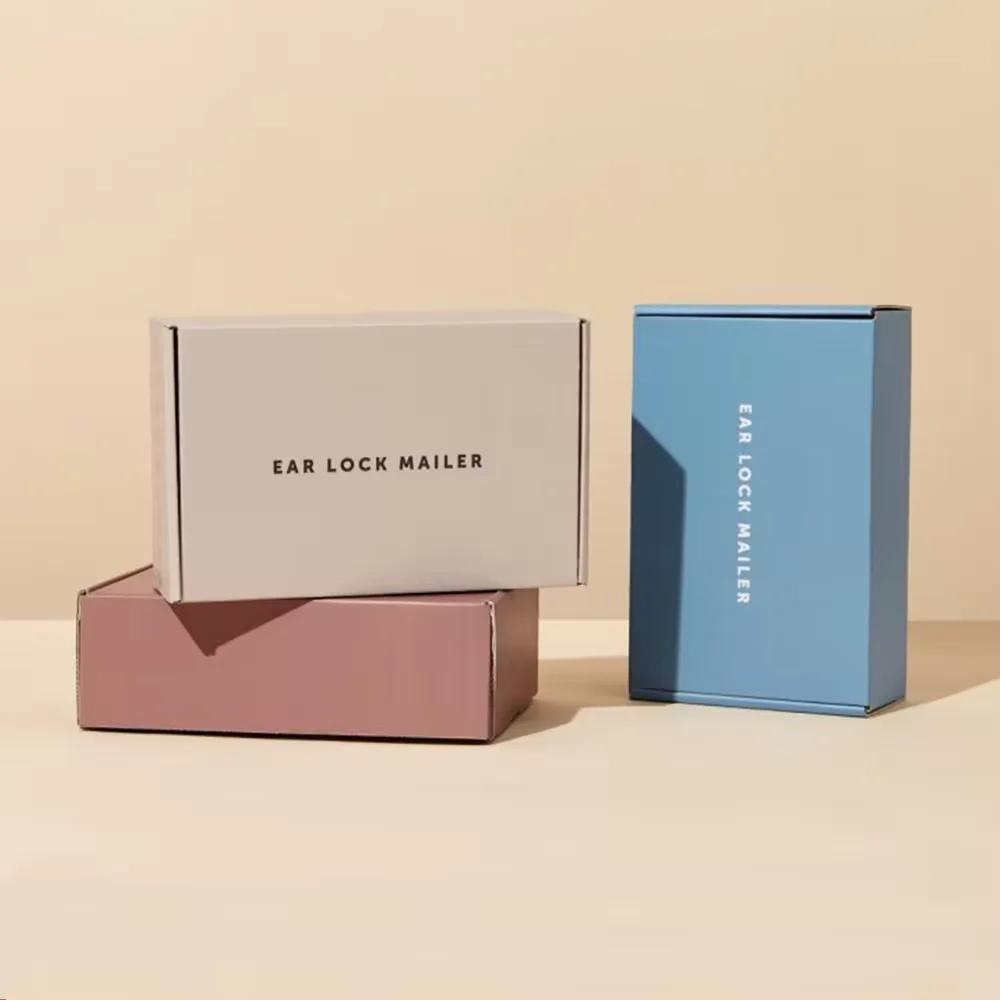 Custom label degradable environmental print ear lock rigid corrugated cardboard paper packaging mail postal shipping box