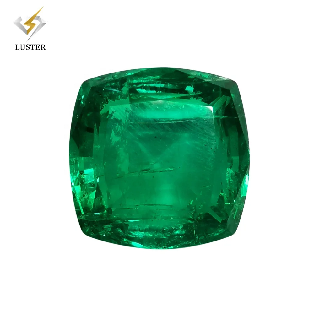 Luster factory wholesale 3*3mm-7*7mm cushion Hydrothermal Colombian synthetic green Emerald stone price per carat