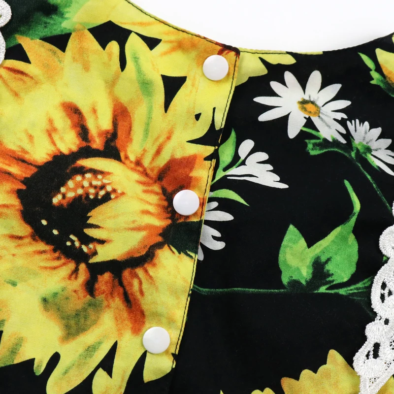 New Summer Korean Style Baby Tops Kids Clothing Polyester Cotton Toddler Girls Black with Sunflower Shirts