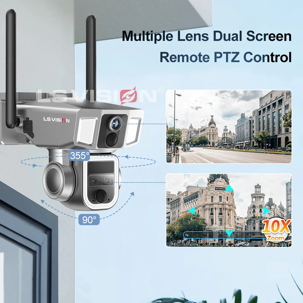 LS VISION 4G&WIFI Solar Security Camera Outdoor 10X Zoom Dual Lens Screen Wireless Cameras 2K/4MP PTZ Cam Human Tracking CCTV