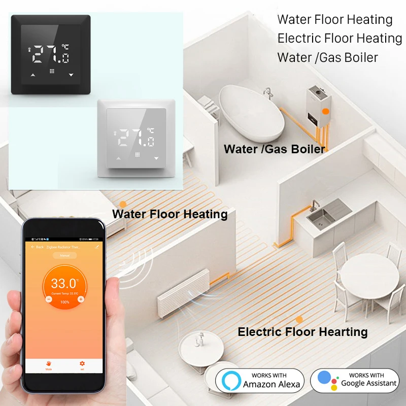smart phone wifi underfloor heating pipe thermostat for ufh floor heating ambient temperature control