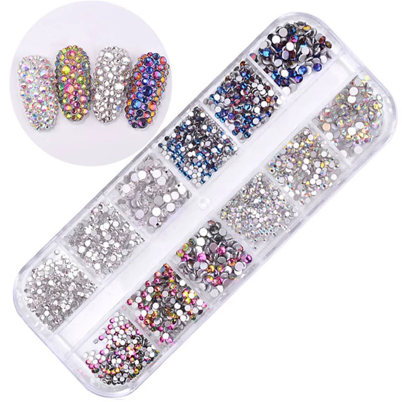 Jewelry Accessories Multi Size Glass Nail Rhinestones Colors Flat-back Ab Crystal Strass 3d Charm Gems Diy Manicure Nail Art Dec