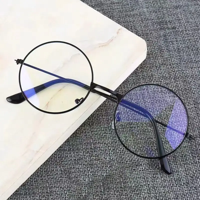 2023 Anti Blue Light Glasses Retro Metal Optical Glasses Round Flat Glasses