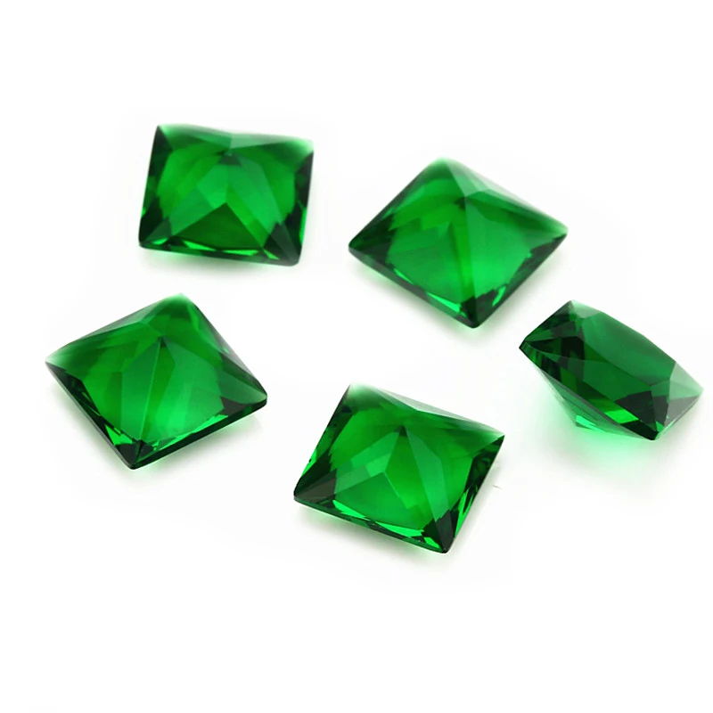 Loose Emerald Glass stones Square Princess Radiant Cushion shape Synthetic green glass gemstone for jewelry making