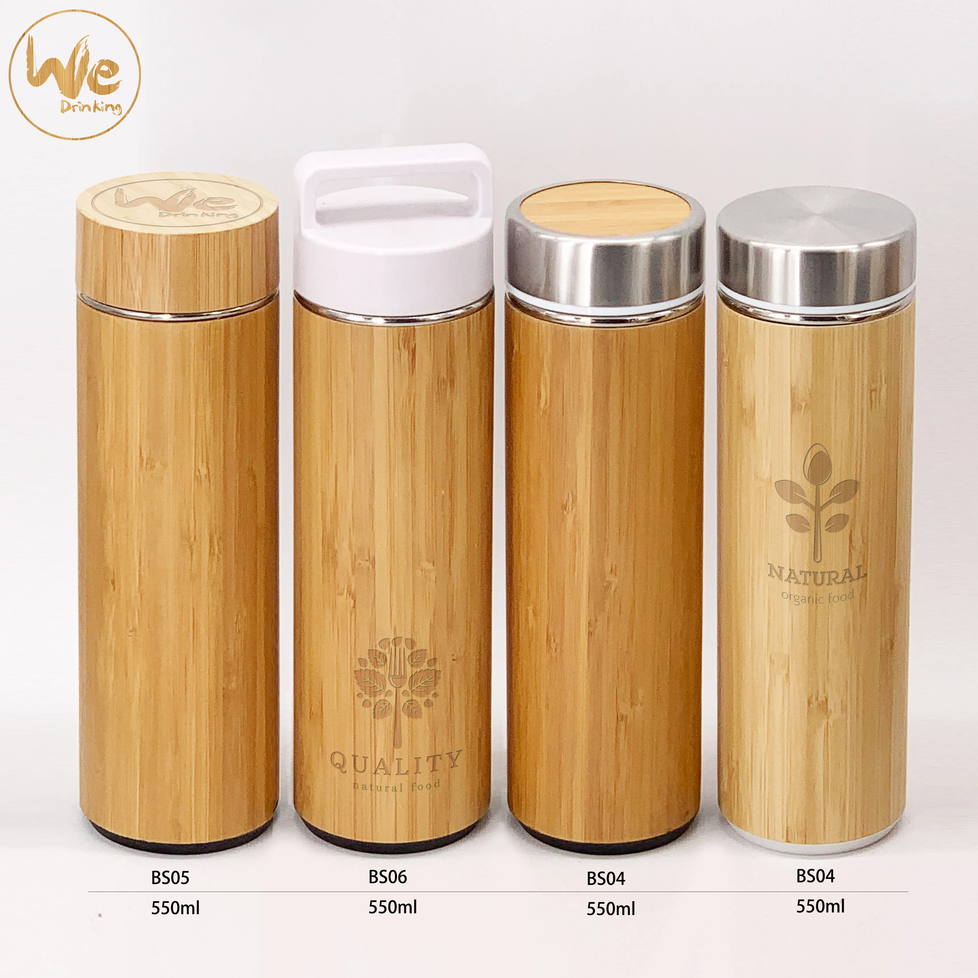 
BS05 Eco Friendly Real Bamboo Vacuum Insulated 550ml Bamboo Sport Bottle with Strainer 