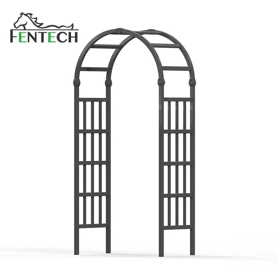 Fentech  Beautiful Wedding Arbor, White Vinyl PVC Plastic Garden Arbor with gate