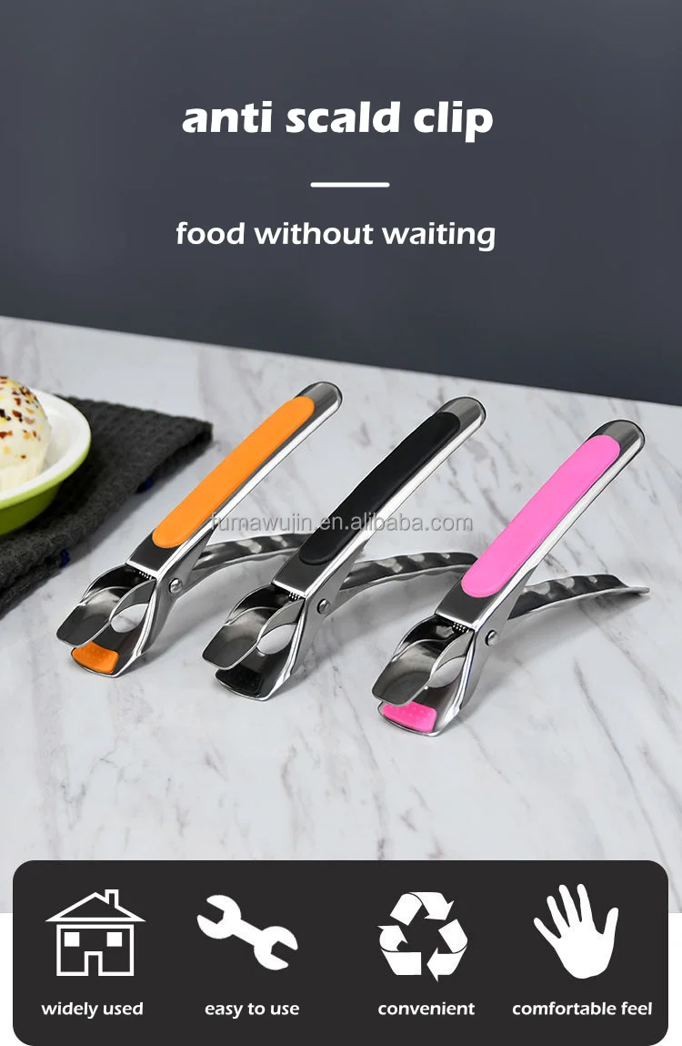 Kitchen tools clamp cooking utensils food clip for hot plates and bowls metal clamp dish safety tongs