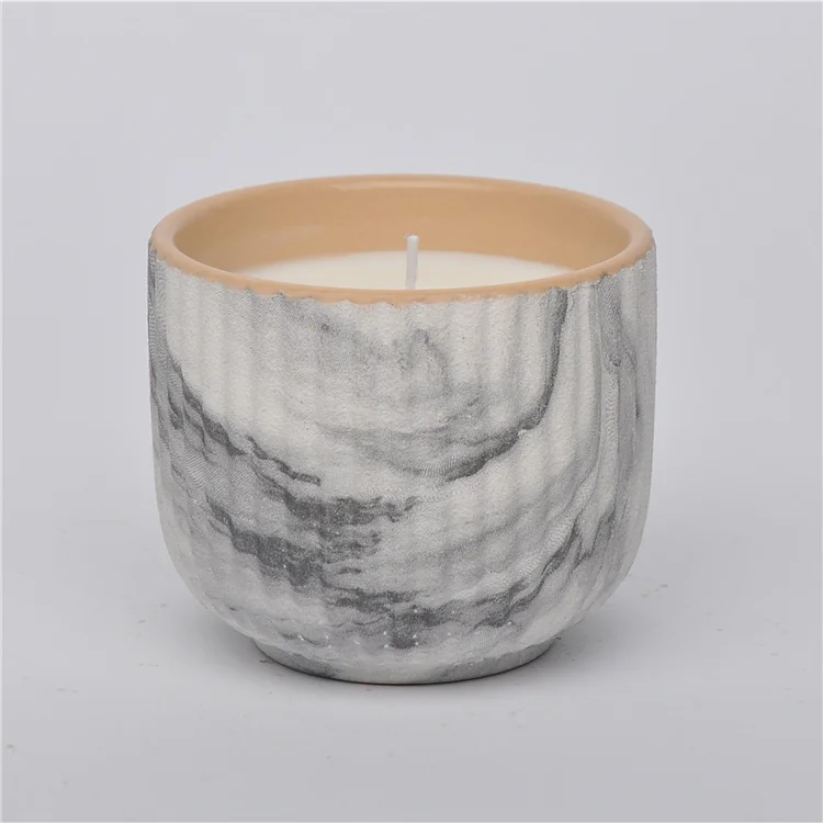 Modern Home Decoration Matte Cylinder Marble Tea Light Candle Container Decorative Candle Jars Ceramic Candle Jar
