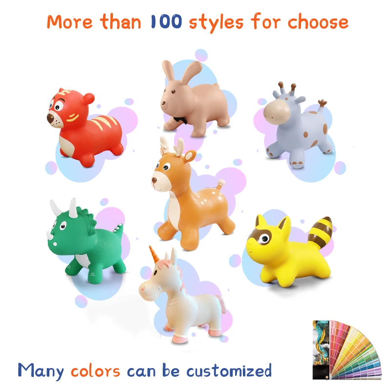 2023 High Quality Custom PVC Inflatable Soft Play Toys Colorful Bouncy Dinosaur Animal Hopper For Kids With Pump
