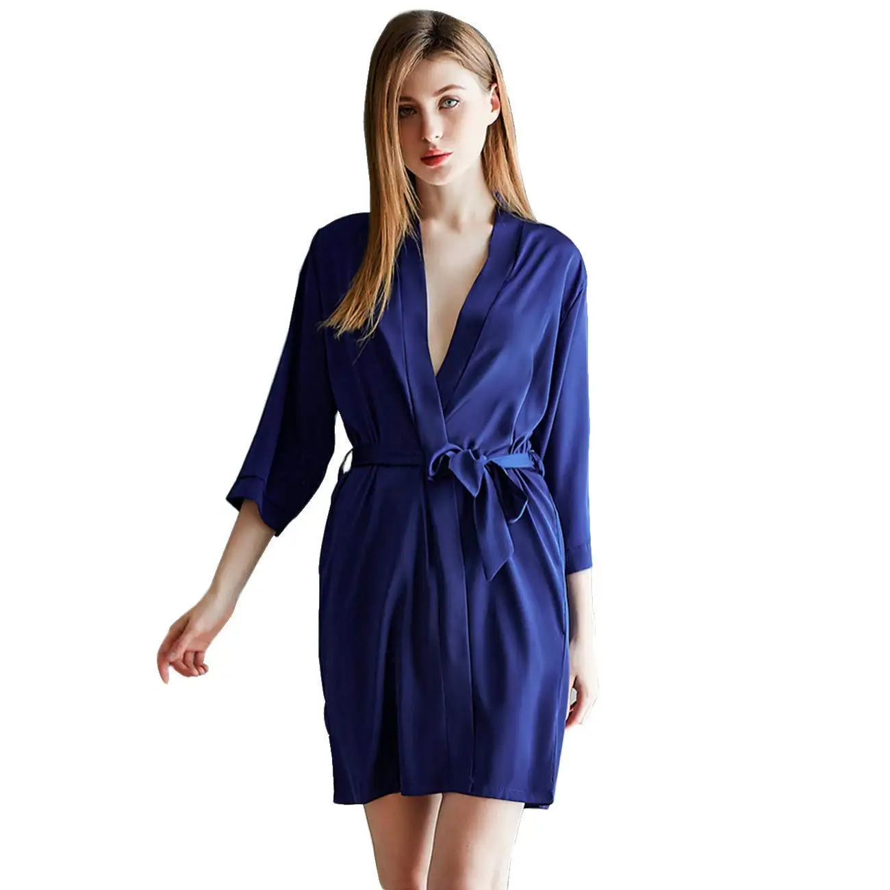 
Silk Robes for Women Pajamas Short Satin Kimono Robes with V-Neck Bathrobes Women Sexy Summer Sleepwear Bathrobe 