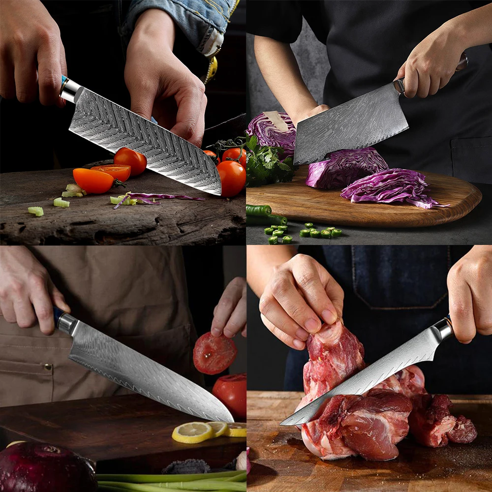 Free Shipping Japanese Vg10 67 layers Damascus Steel Chef Knife Set Damascus Kitchen Knives Set With Wood Resin Handle