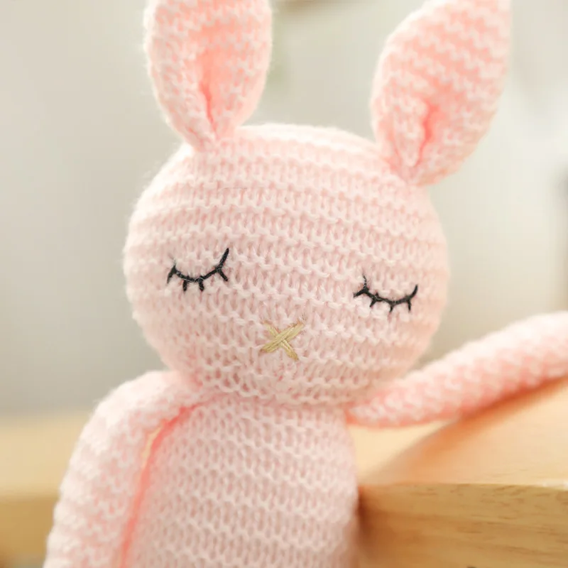 Fast Delivery Hand-knitted rabbit doll Babies Soothe Dolls Crochet Animals 100% handmade Knitted Bunny Toy