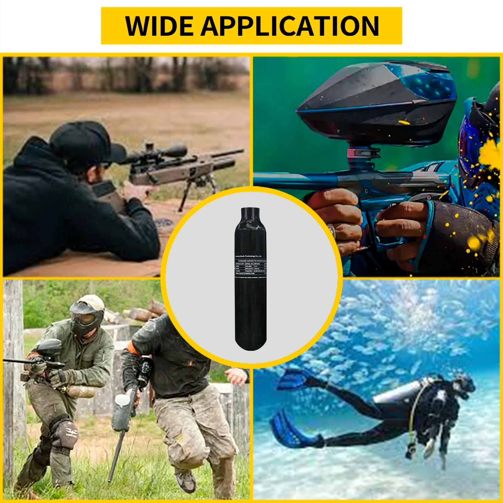 TUXING Factory Low Price High pressure 0.3L 3000psi 300bar CE Paintball Composite Materials Aluminum Black Carbon Fiber Air Tank