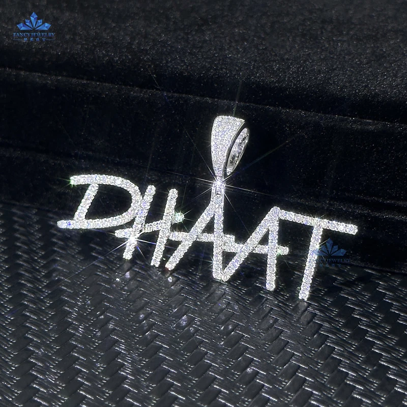 Customizable 925 Silver VVS D Moissanite Diamond Letter Necklace for Men Trendy Hip Hop Pendant Rhodium Plating Wedding Gift