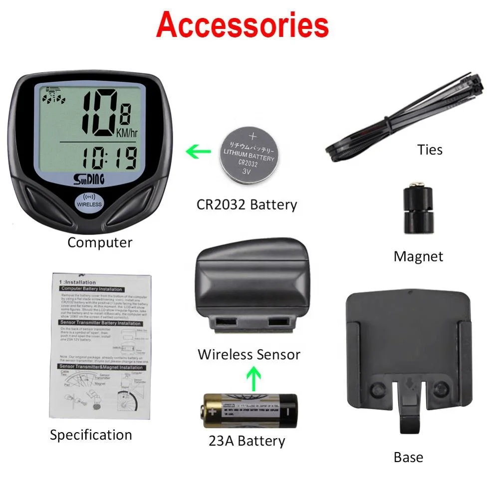 Sunding Wireless bike Computer Bicycle Computer bike Speedometer Cycling Odometer Bike Meter Cycle Tracker Mph Outdoor rainproof