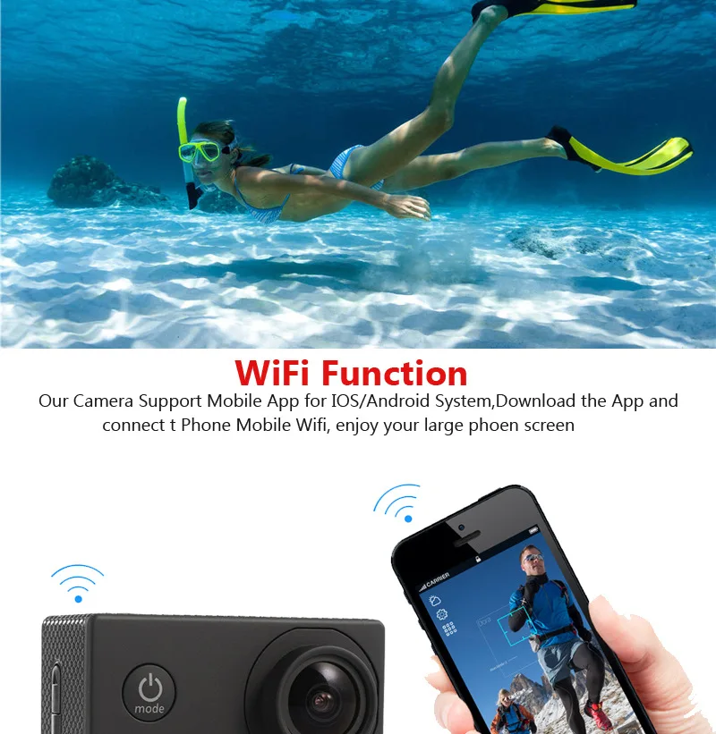 Hot Sale Mini Intelligent Wifi Wireless  HD  40M Waterproof  2inch 170D 4K Sports DV Outdoor Waterproof Camera