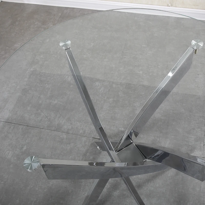 
round stainless steel transparent glass top dining table 
