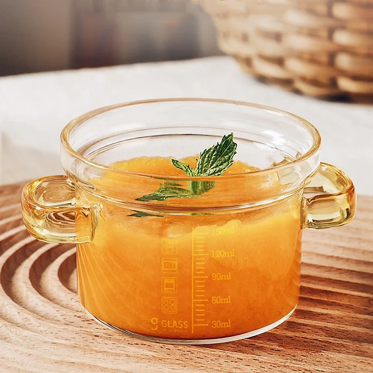 Стеклянная суповая кастрюля ручной работы OEM, кастрюля для приготовления пищи с ручками, термостойкая кухонная посуда, стеклянная посуда для приготовления пищи