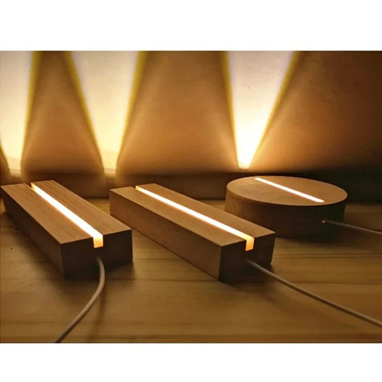 Hot Selling Wholesale wood led night light base wooden 3d led lamp base for 3D Illusion Night Light