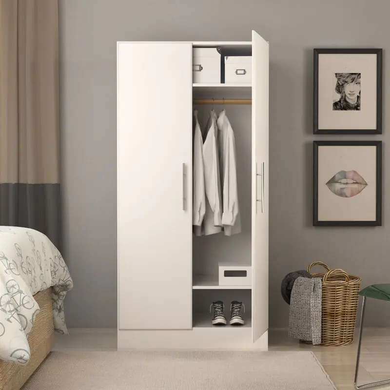Simple Cheap Furniture White 2-Door Wooden Mdf Walk-in Closet Amoires Wardrobe for Bedroom Living Room Apartment or Home Use
