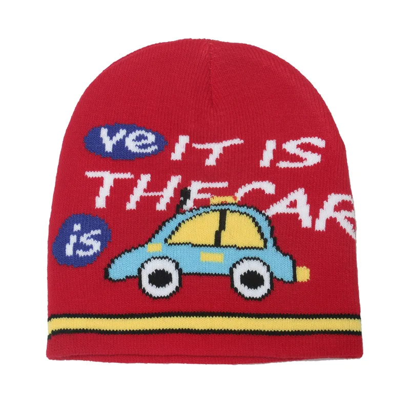 Sewingman B0658C Cartoon Car Jacquard Knit Hats Winter Baby Beanie for Kids