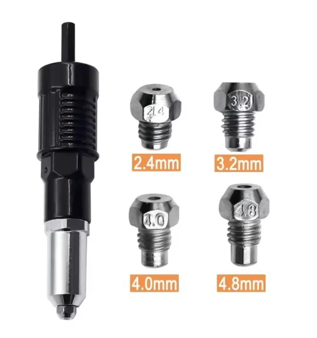 Direct Factory Electric Rivet Gun Adapter 2.4mm-4.8mm Rivet Nut Gun Drill Adapter Cordless Insert Nut Pull Riveting Tool
